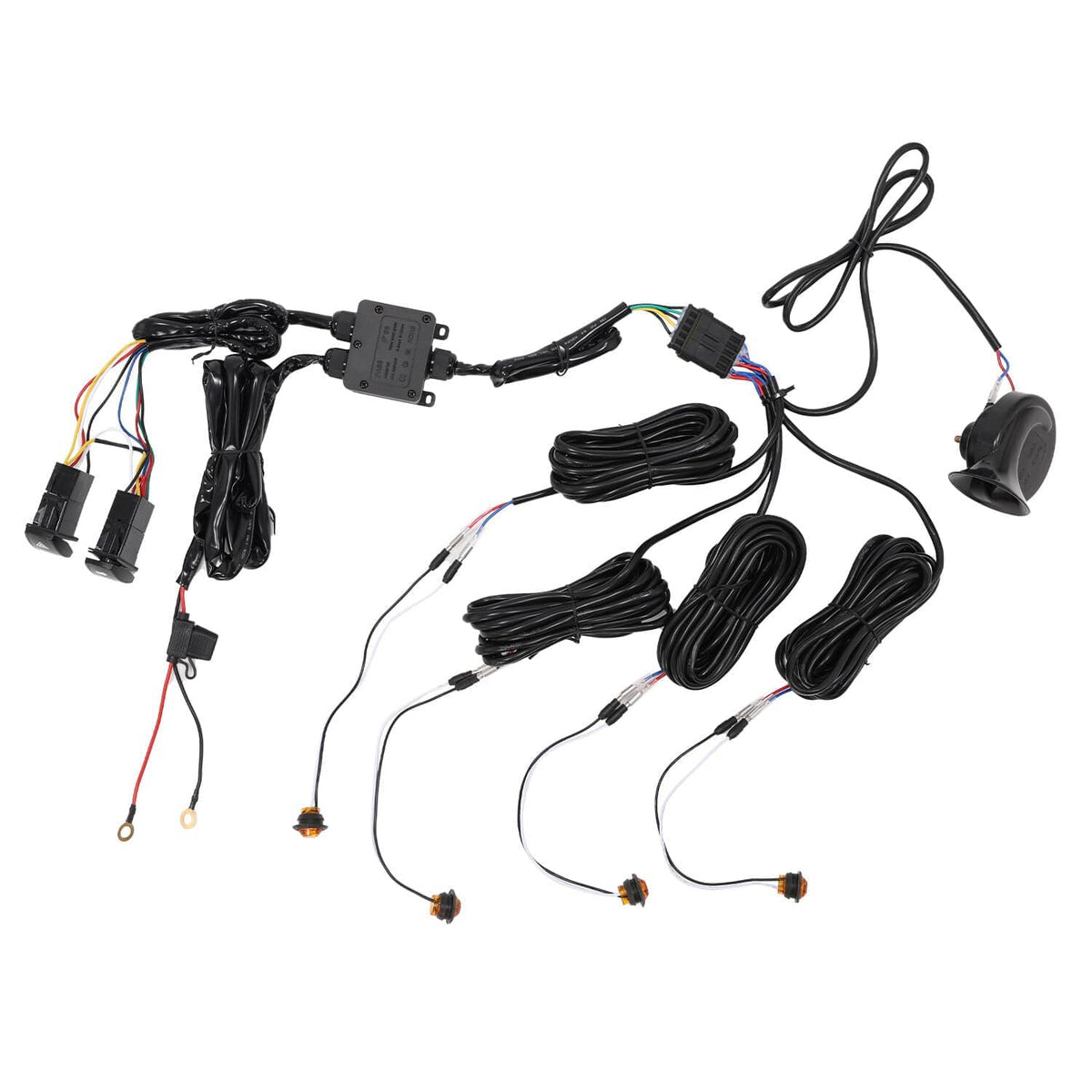 Street legal turn signal horn kit with wiring harness and 4 amber light pods