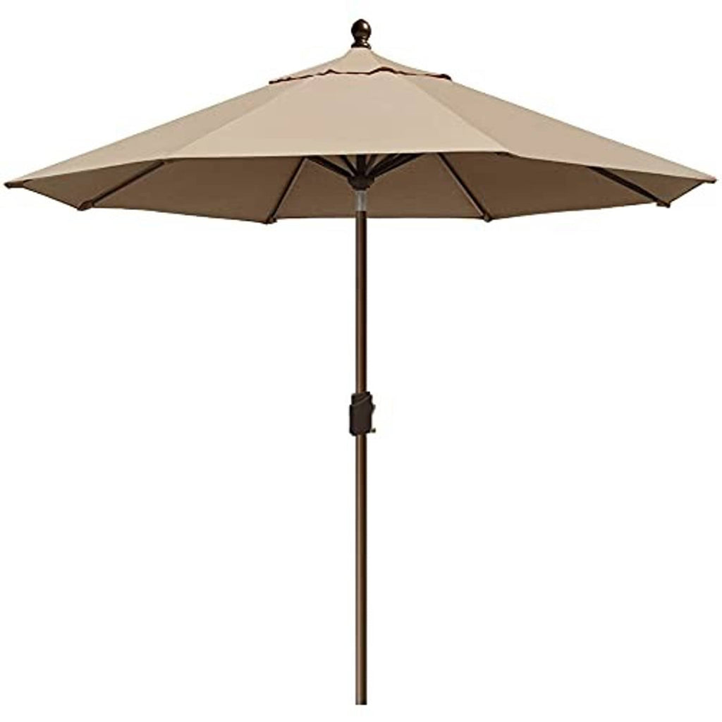 Heather beige 9ft patio market umbrella with extended canopy and central tilt pole