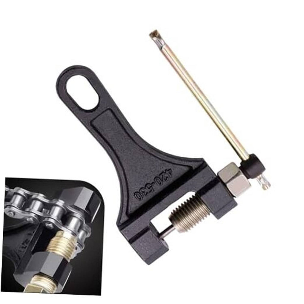 Motorcycle chain breaker tool with black handle and threaded press pin