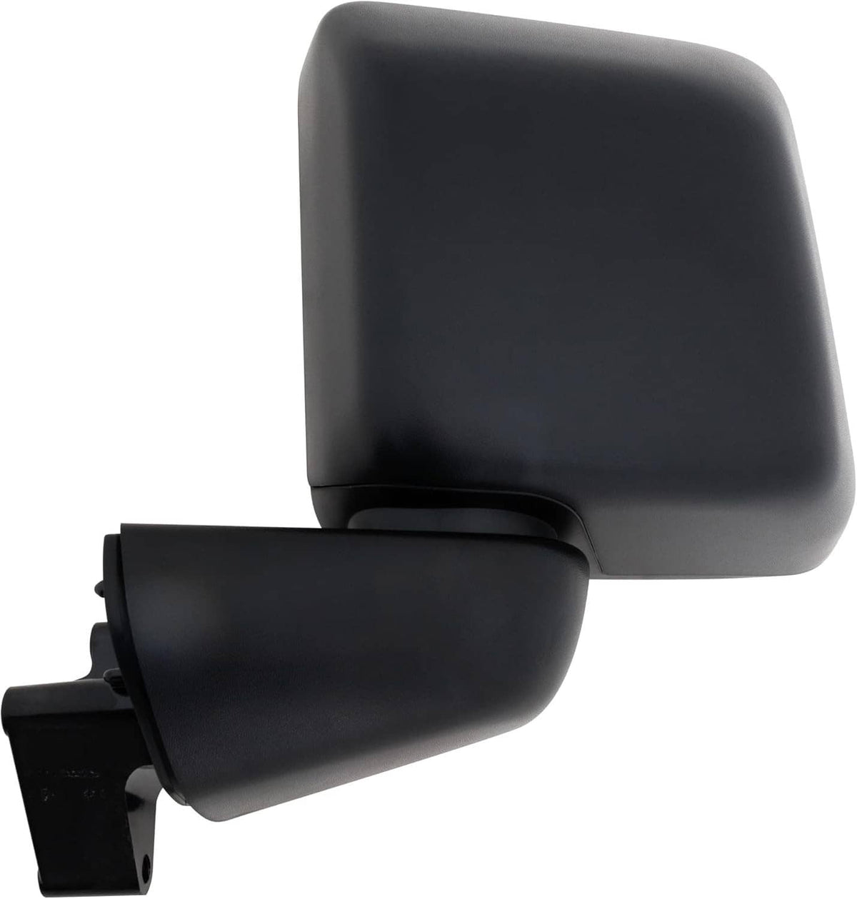 Black left driver side power heated mirror housing, close-up of the cap