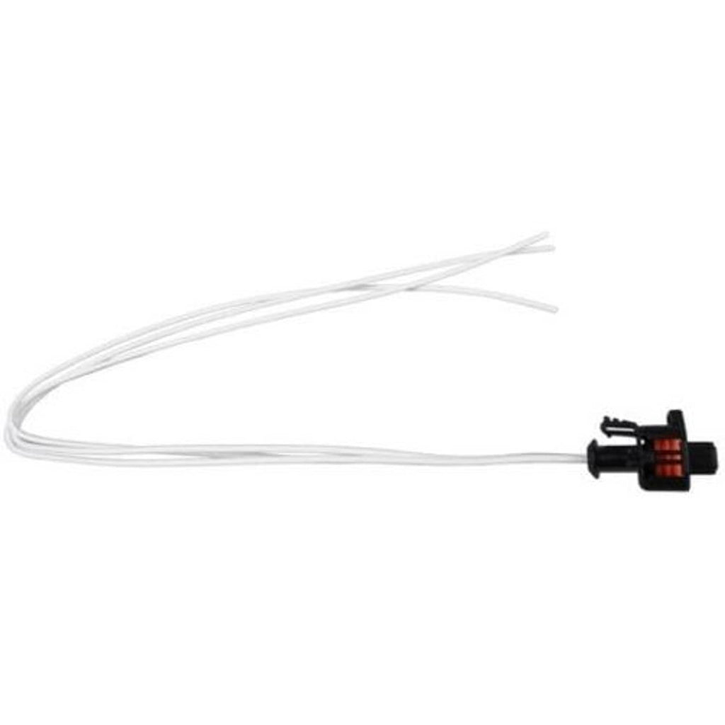 Long white wire pigtail harness with small black connector plug and orange latch