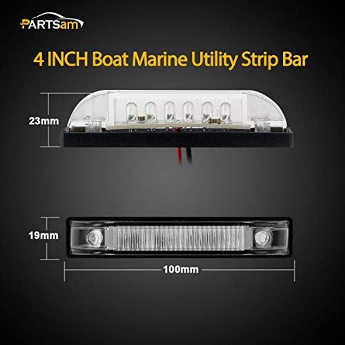 4-inch LED boat utility light bar with clear cover and black mounting base.