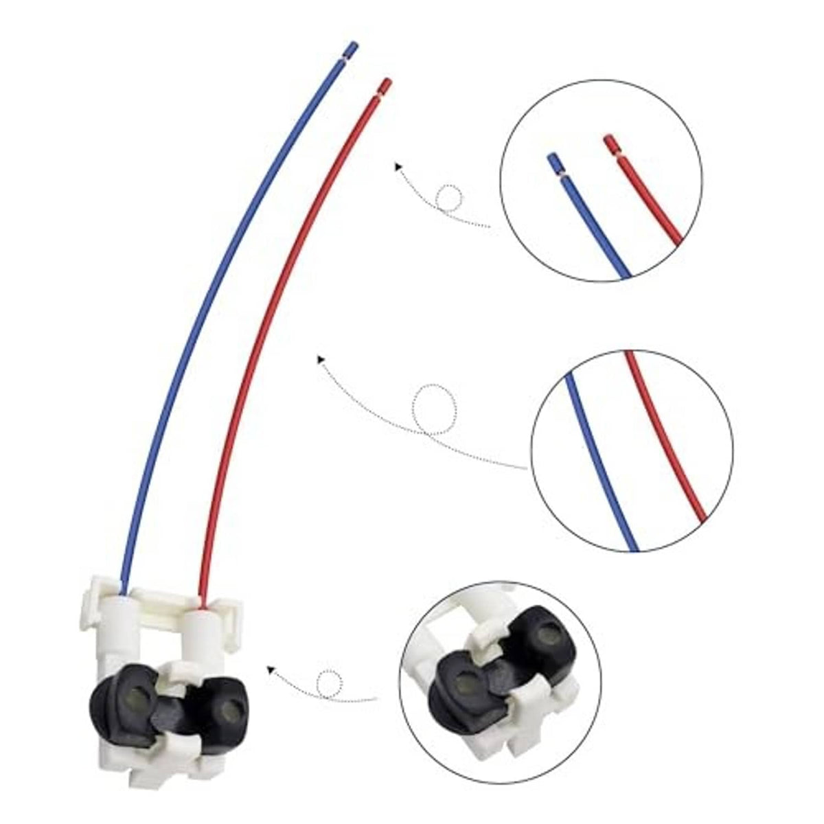 Fuel injector connector harness set with red and blue wires and white plug connectors