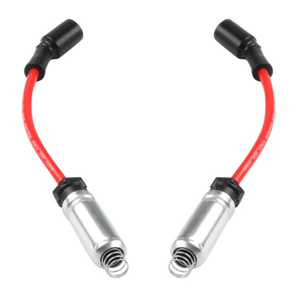 Spark plug wire set pair of red wires with silver terminals and black caps