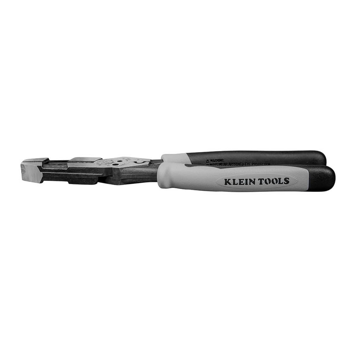 8-inch hybrid multitool pliers with black and gray handles and serrated jaw tips