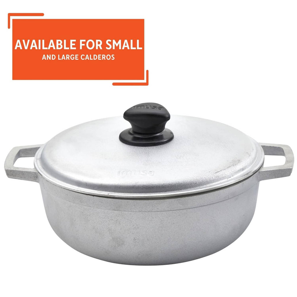 Silver pot lid with black triangle knob, IMUSA embossed