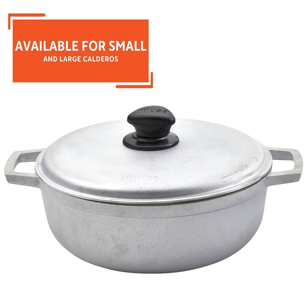 Silver pot lid with black triangle knob, IMUSA embossed