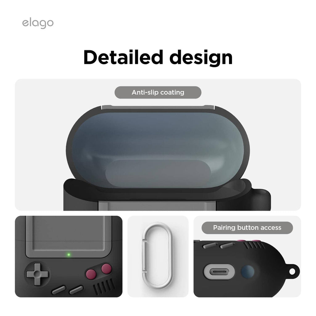 elago silicone earbud case with anti-slip coating, display window, and pairing button