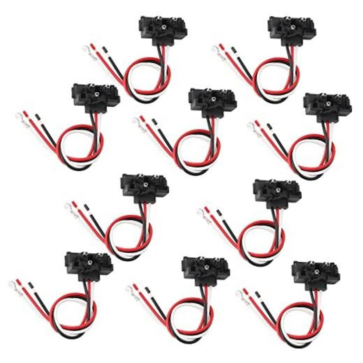 Right-angle 3-pin pigtail harness connector set, black housing with red and white wires