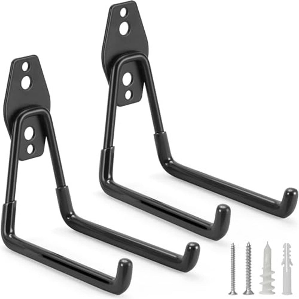Pair of black heavy-duty U hooks with mounting plates and screws