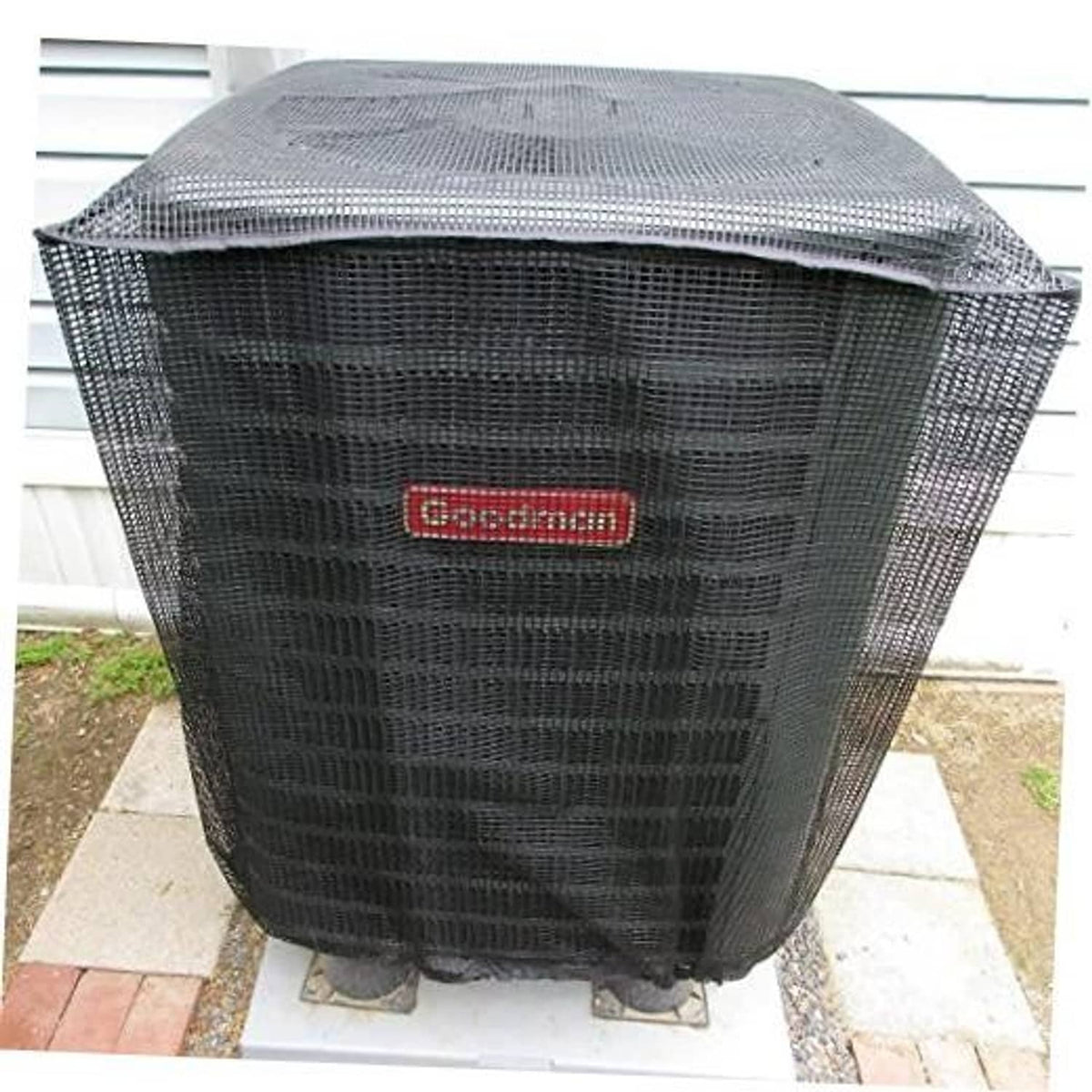 Grey full mesh air conditioner cover with rear panel and red logo label