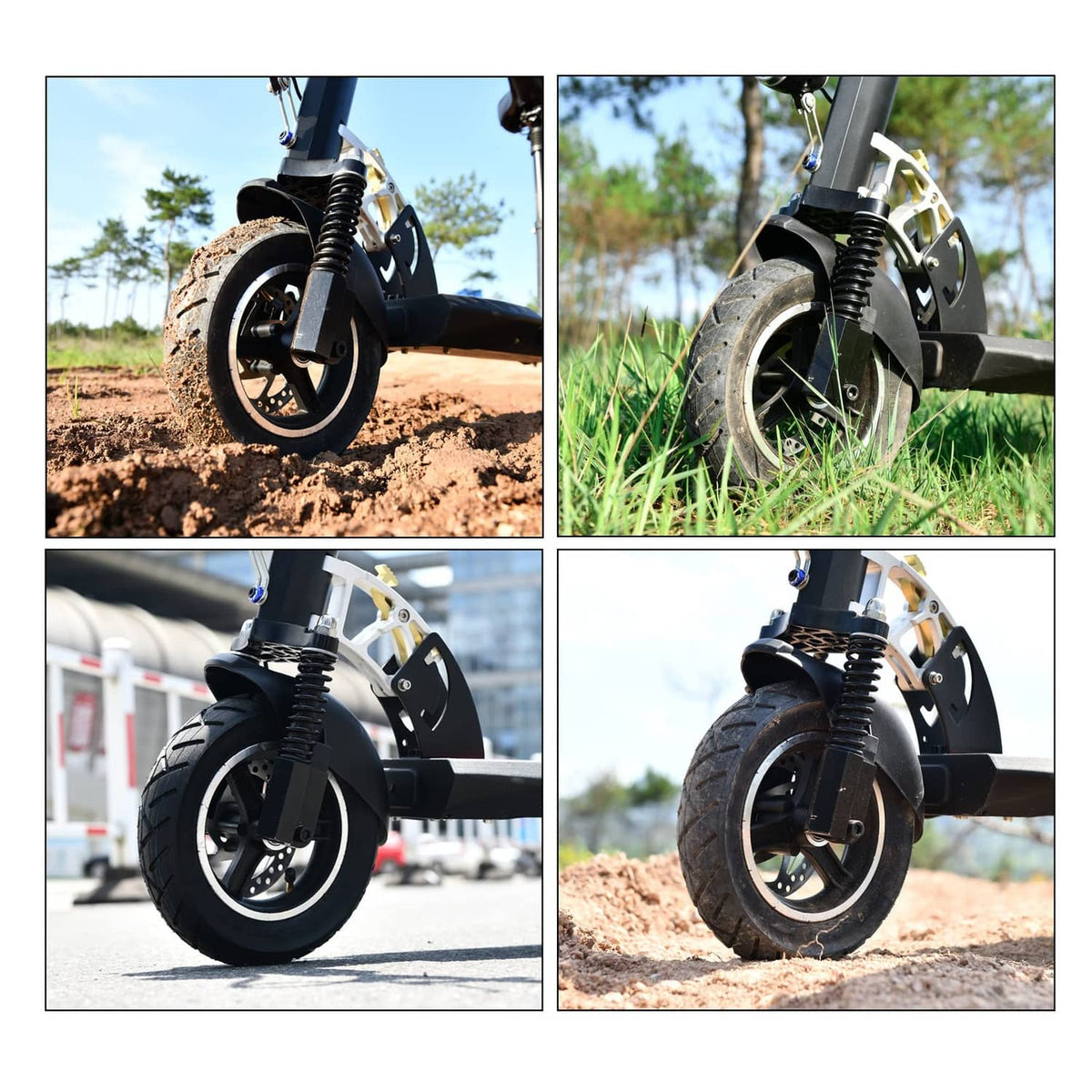 Inner tube installed in scooter tire on outdoor ground, valve stem visible