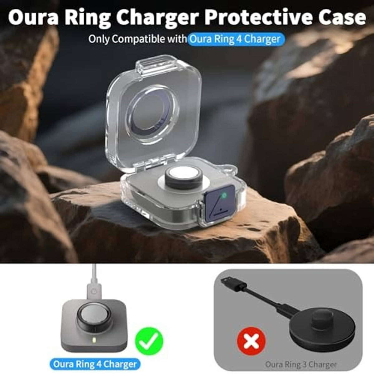 Clear protective case cover for a gunmetal charger base with secure lock