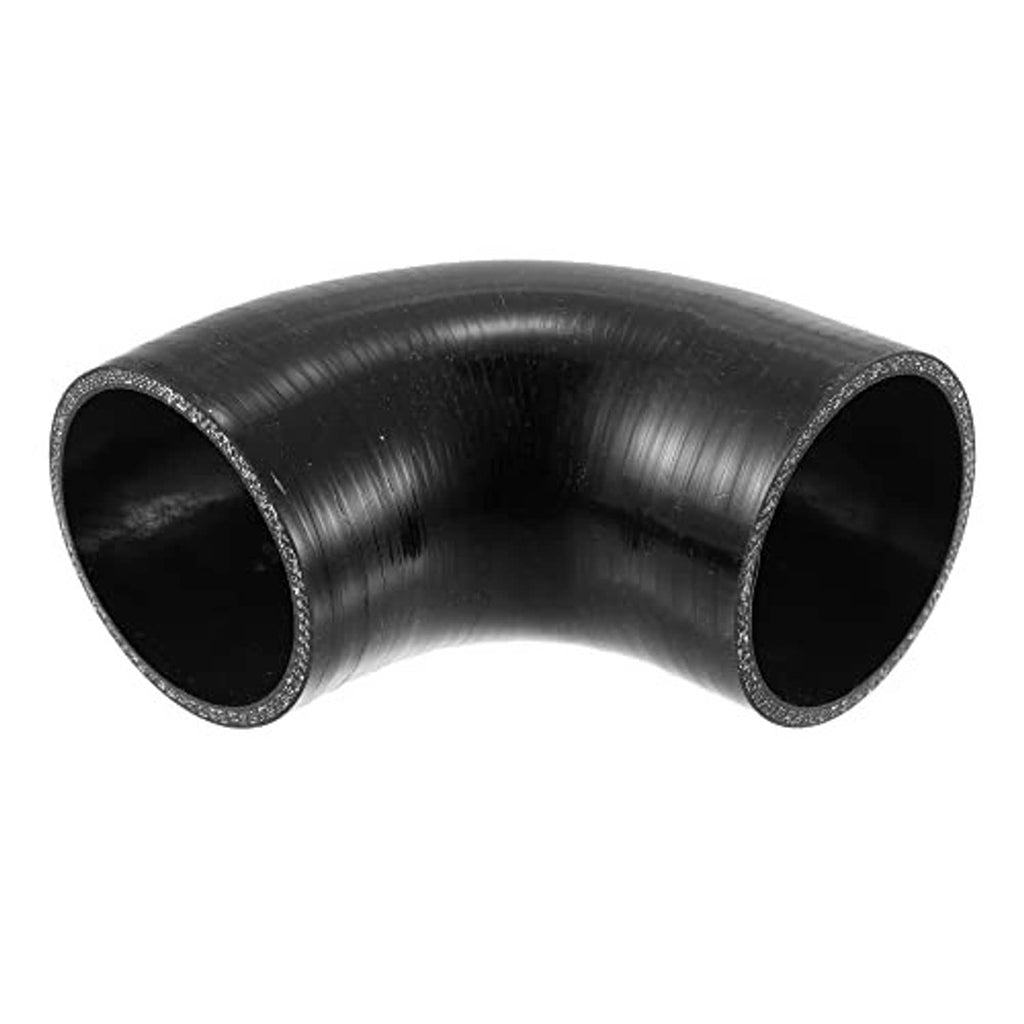 Black 90-degree silicone reducer hose elbow, 76mm (3 in), curved 90-degree shape