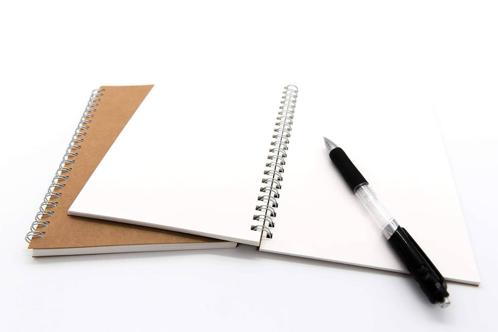 2-pack spiral sketch notebooks with blank pages and wire binding, with pen.