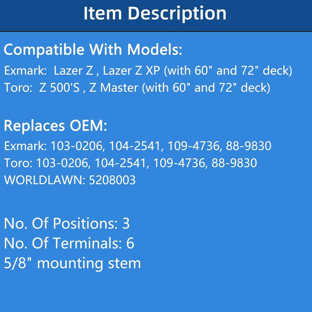 Compatibility and replacement details text for ignition switch