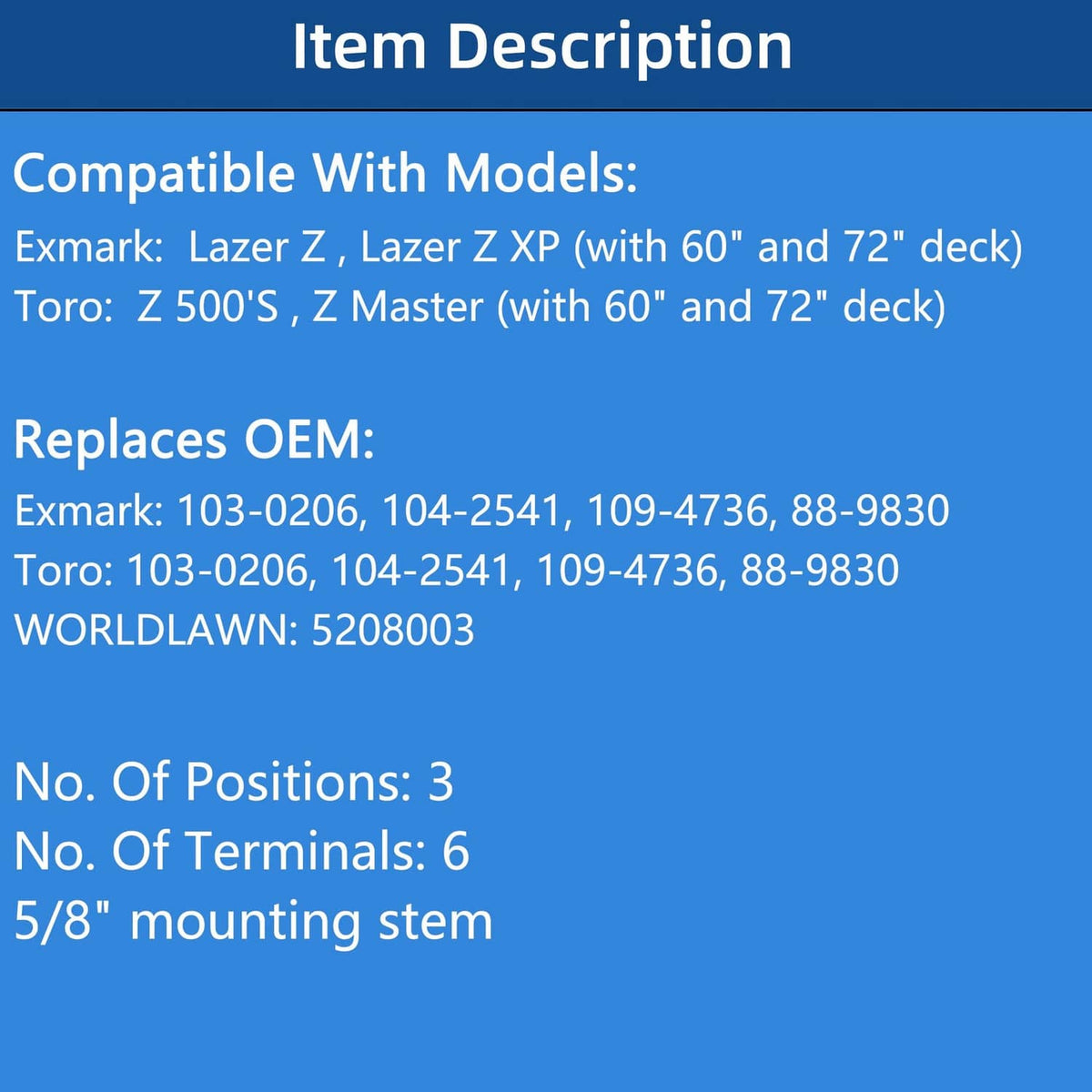 Compatibility and replacement details text for ignition switch