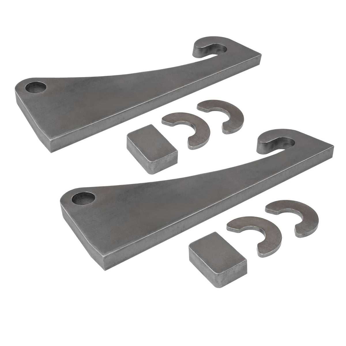 Steel quick attach bracket set with two long plates, hook ears, and mounting holes