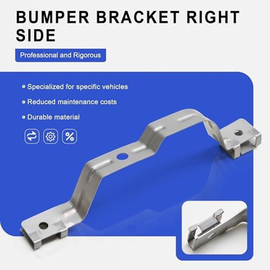 Right-side bumper bracket with bent steel arms and mounting tabs