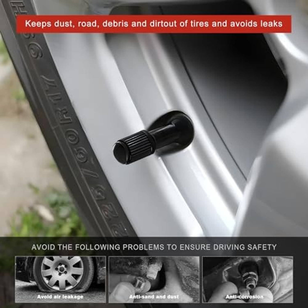 Tire valve core wrench tip shown on a wheel valve stem, with black knurled grip