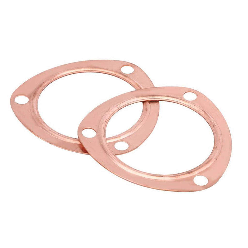Copper exhaust collector gasket flanges, pair, round with bolt holes