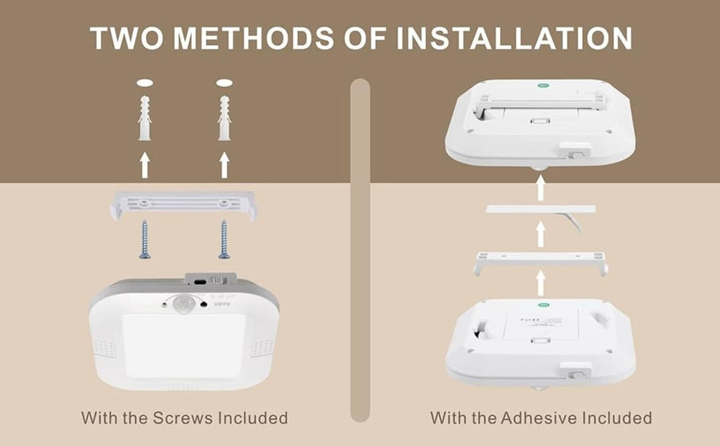 ANOTEK rechargeable motion sensor ceiling light installed with screws or adhesive mount