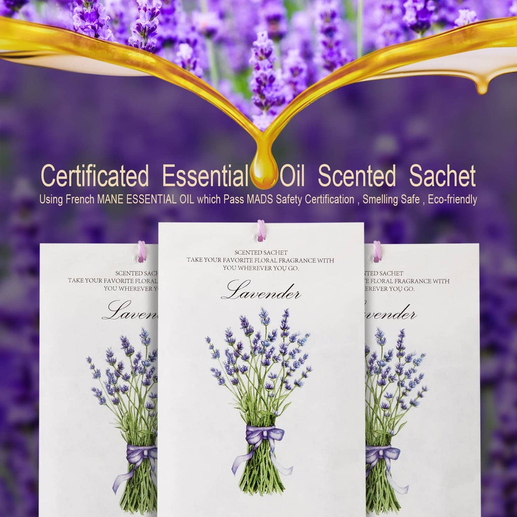 Essential-oil scented lavender fragrance sachet bags, white with lavender bouquet illustration