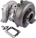 Silver turbocharger with inlet/outlet housings and mounting hardware, plus gasket set