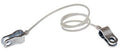 Hood release cable with metal latches and coiled gray wire.
