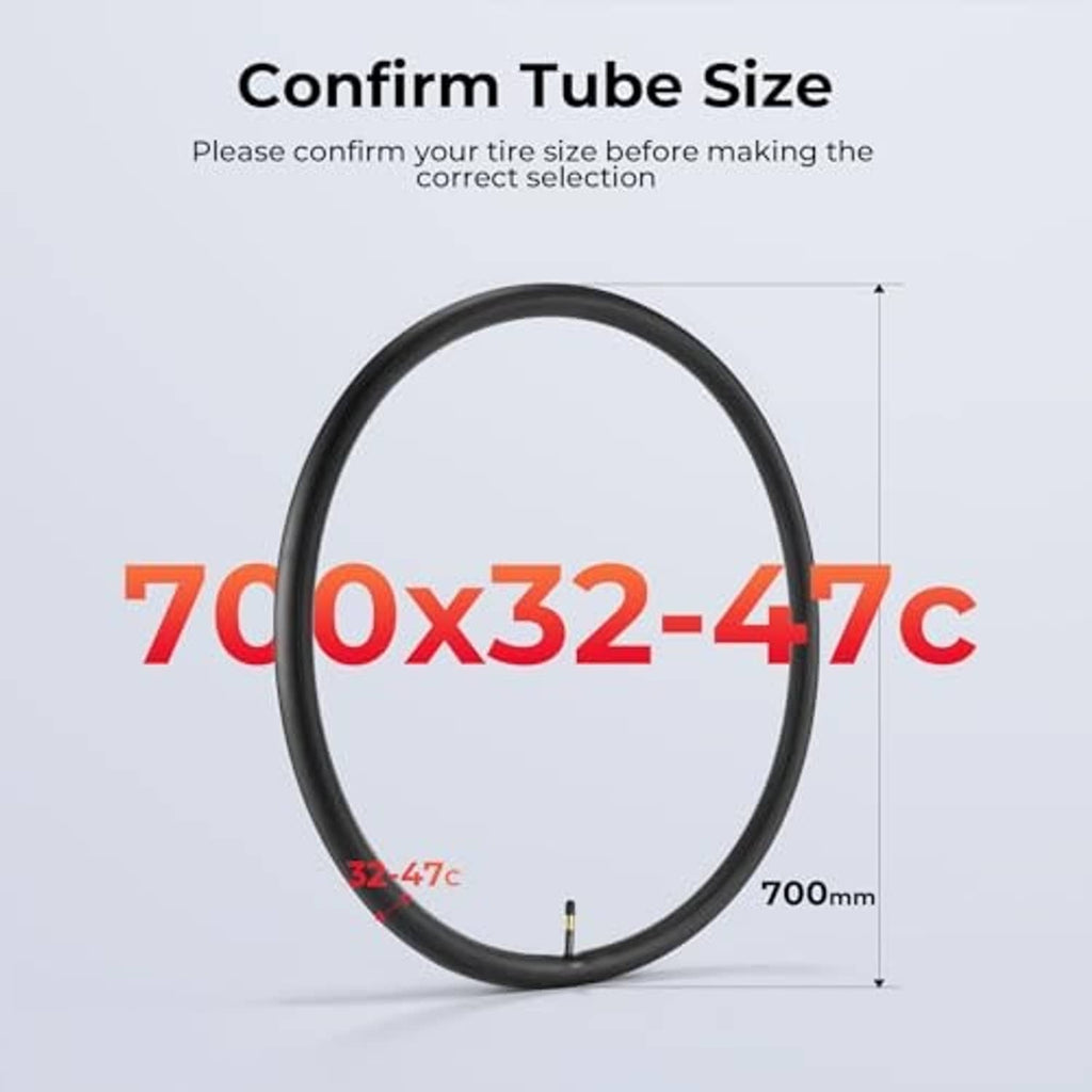 Bike inner tube ring for 700x32–47C tires with Schrader valve, size graphic