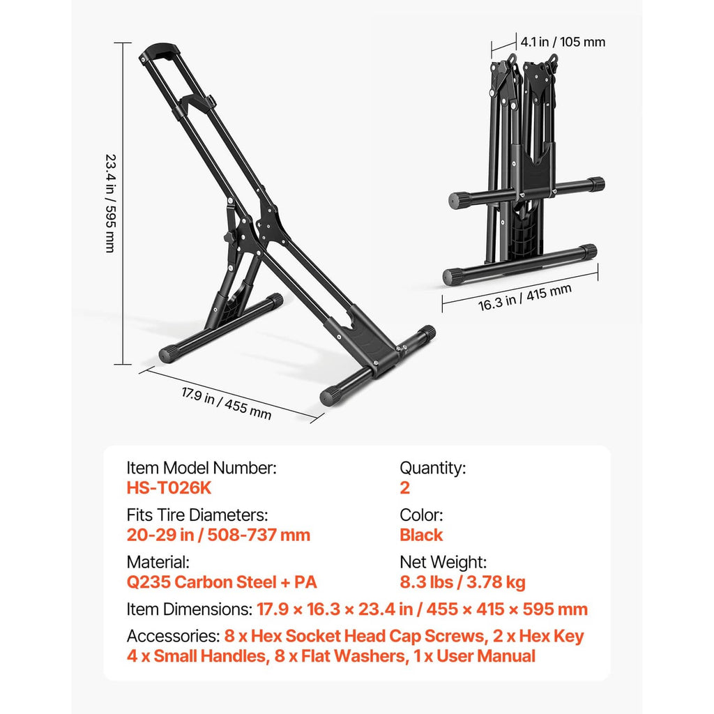 Foldable bike storage rack with foldable arms and front-wheel cradle, black
