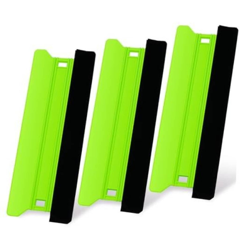 Set of felt edge squeegees with neon green handles and black foam pads (3-pack)
