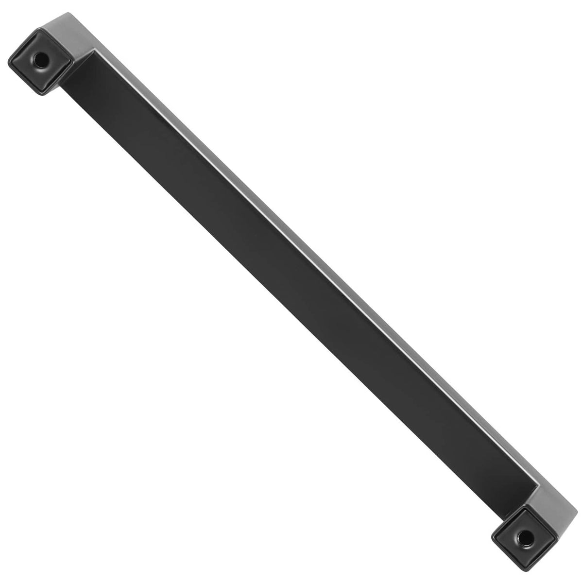 Long square cabinet pull handle, dark black with two mounting holes on end blocks