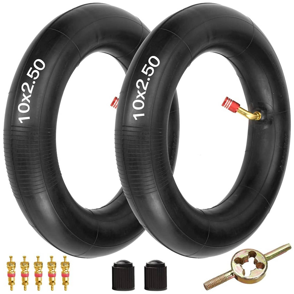 10-inch electric scooter inner tube pair, black rubber with red-and-gold valve