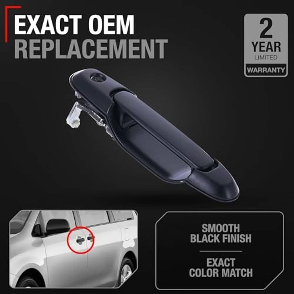 Black exterior driver door handle replacement with latch assembly and spring clip