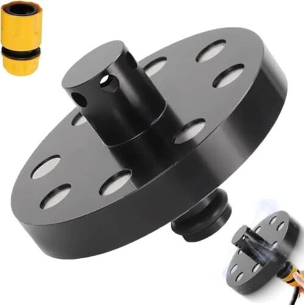 360° spinning chassis cleaner flusher kit with gray circular base, hoses, and quick coupler