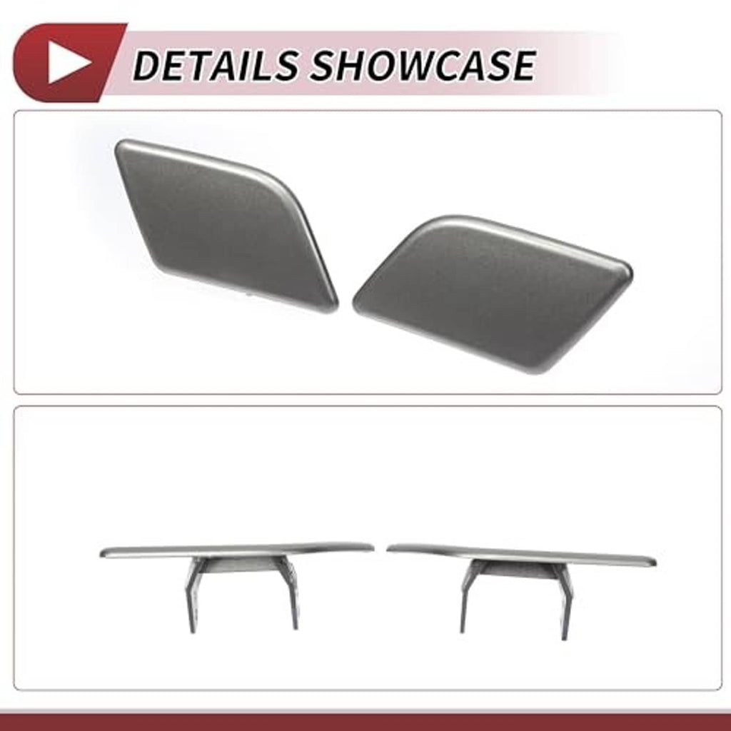 Front bumper headlight washer nozzle cover caps, gray pair
