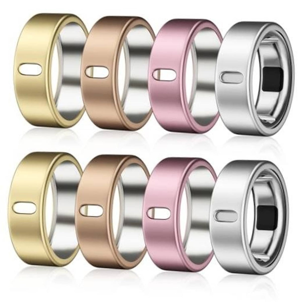 8-pack TPU ring covers in gold, rose gold, pink, and silver (size 8)