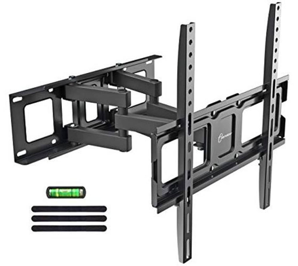 Articulating TV wall mount bracket with flat steel arms and vertical mounting rails