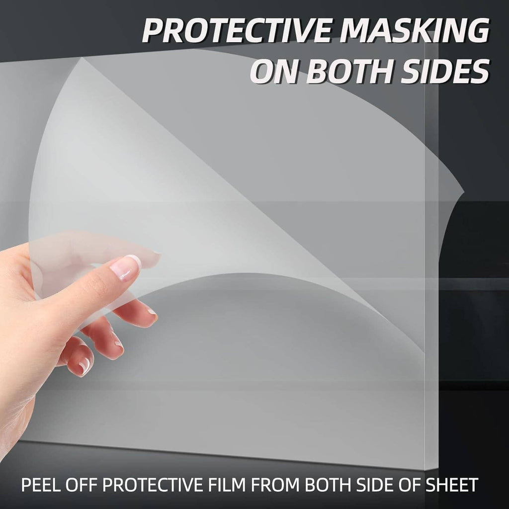 Clear acrylic sheet with protective film peeled off by hand