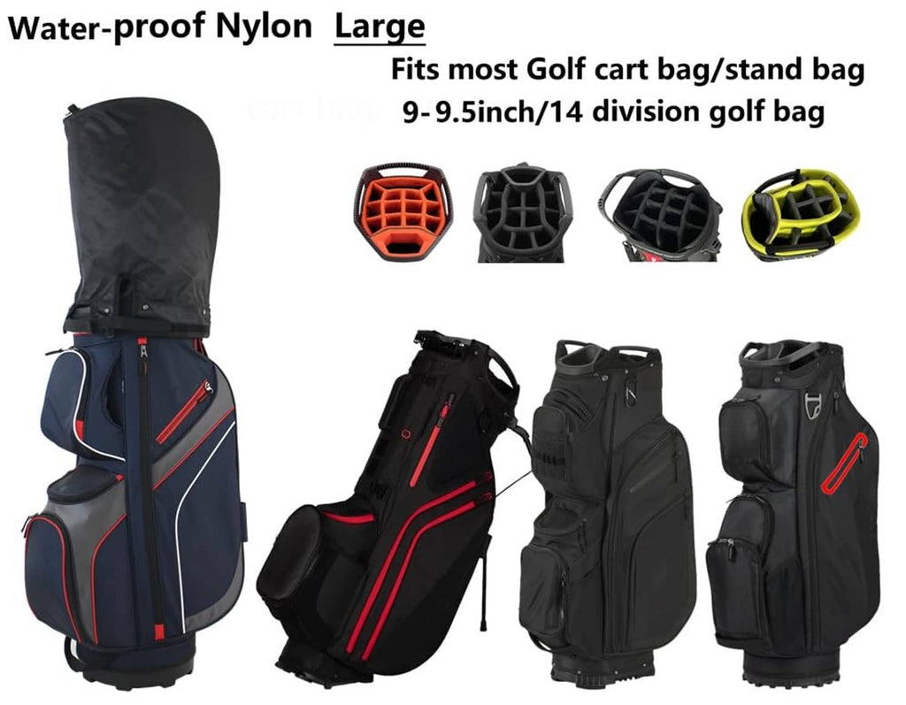 Large waterproof nylon golf bag rain cover with zipper and adjustable straps