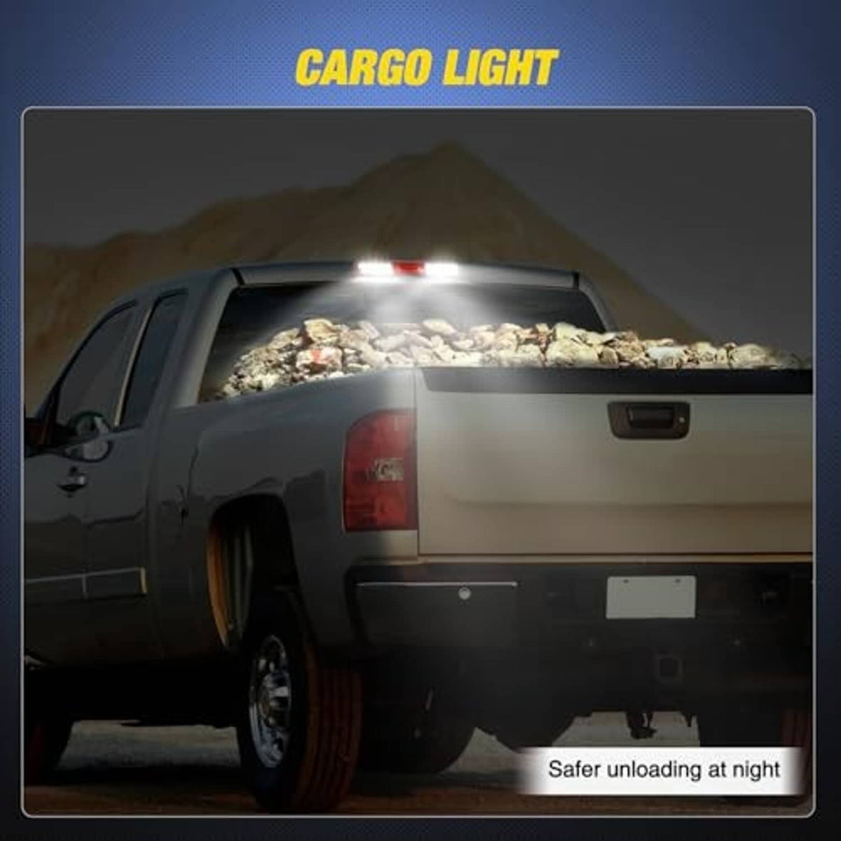 Pickup cargo area rear with red high mount third brake light illuminated