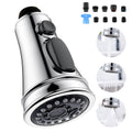 Chrome kitchen faucet spray head replacement with black control buttons and nozzle