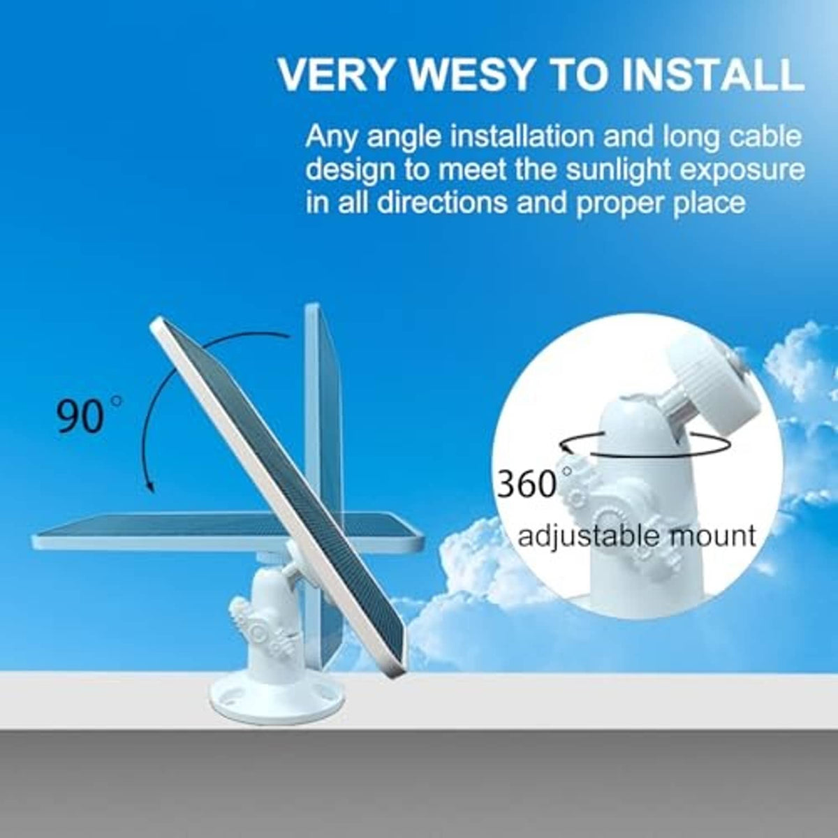 Adjustable solar charger mount with dark blue panel and rotating bracket