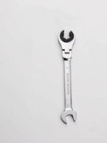 10mm metric ratcheting flex-head combination spanner wrench, open end and ring drive head