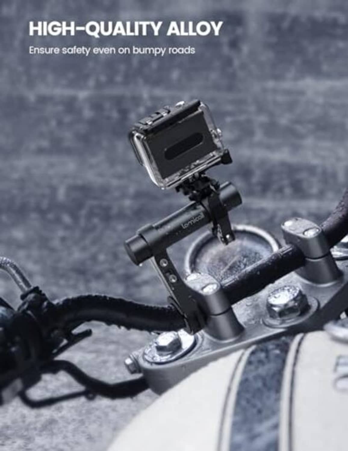 Bike handlebar extender with phone-style mount attached to handlebar