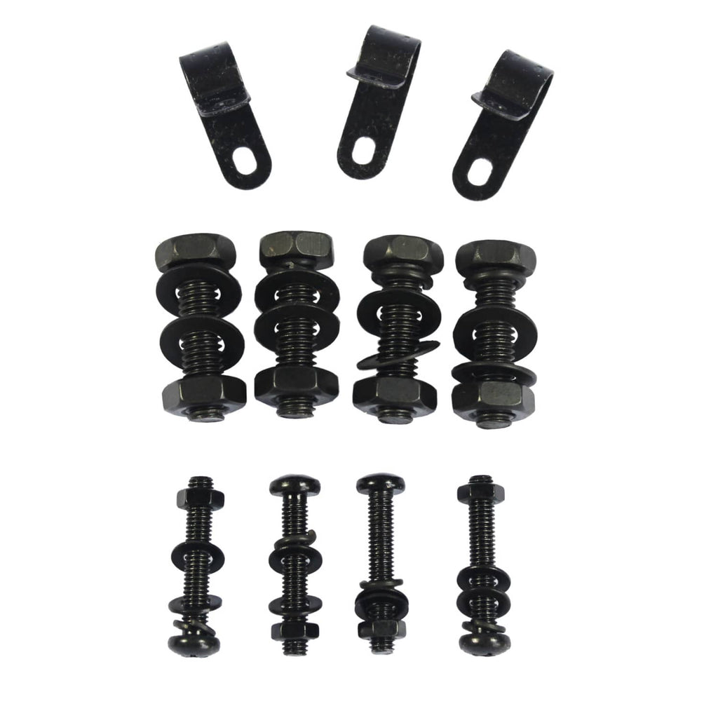 Onboard air system air horn hardware includes black mounting brackets and bolts