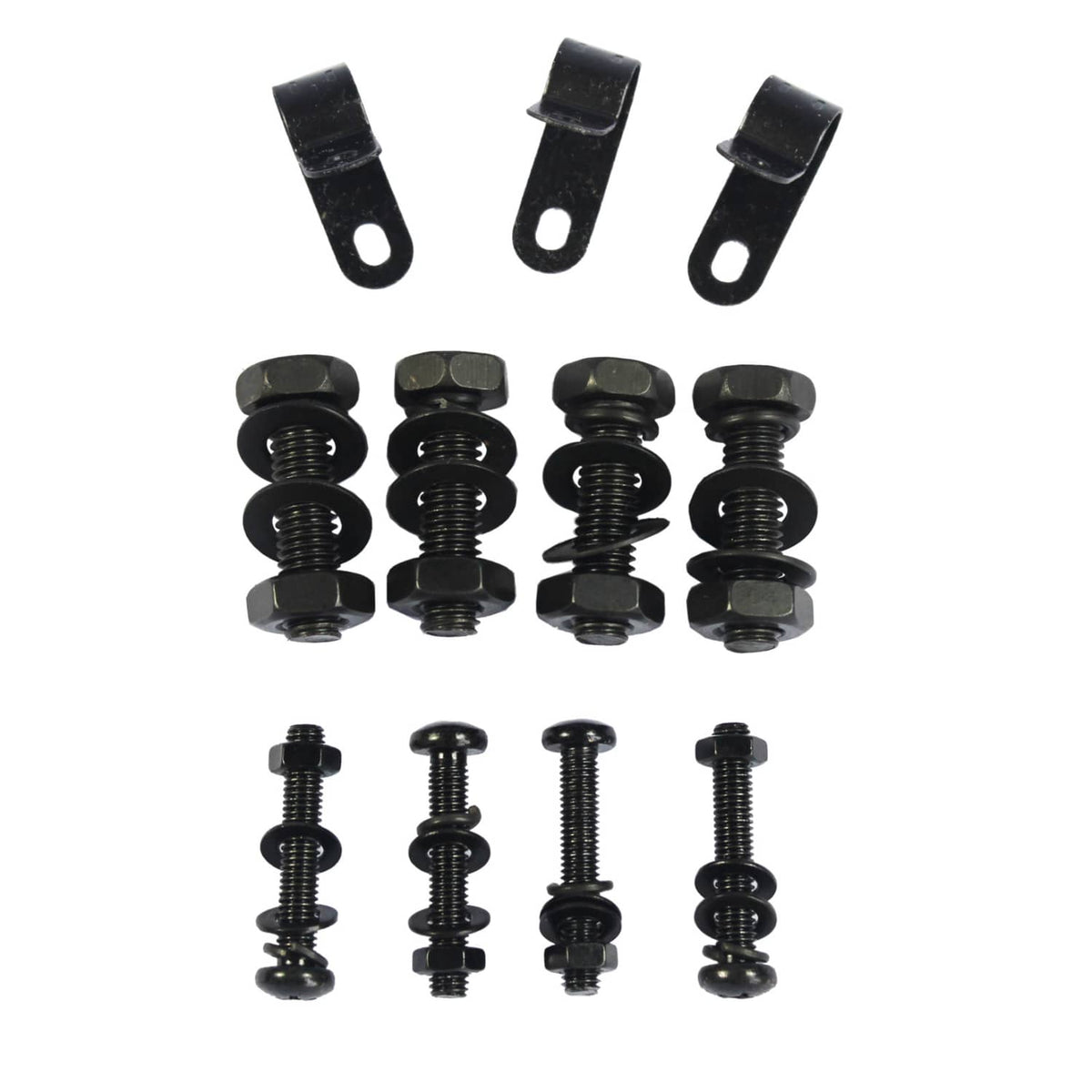 Onboard air system air horn hardware includes black mounting brackets and bolts
