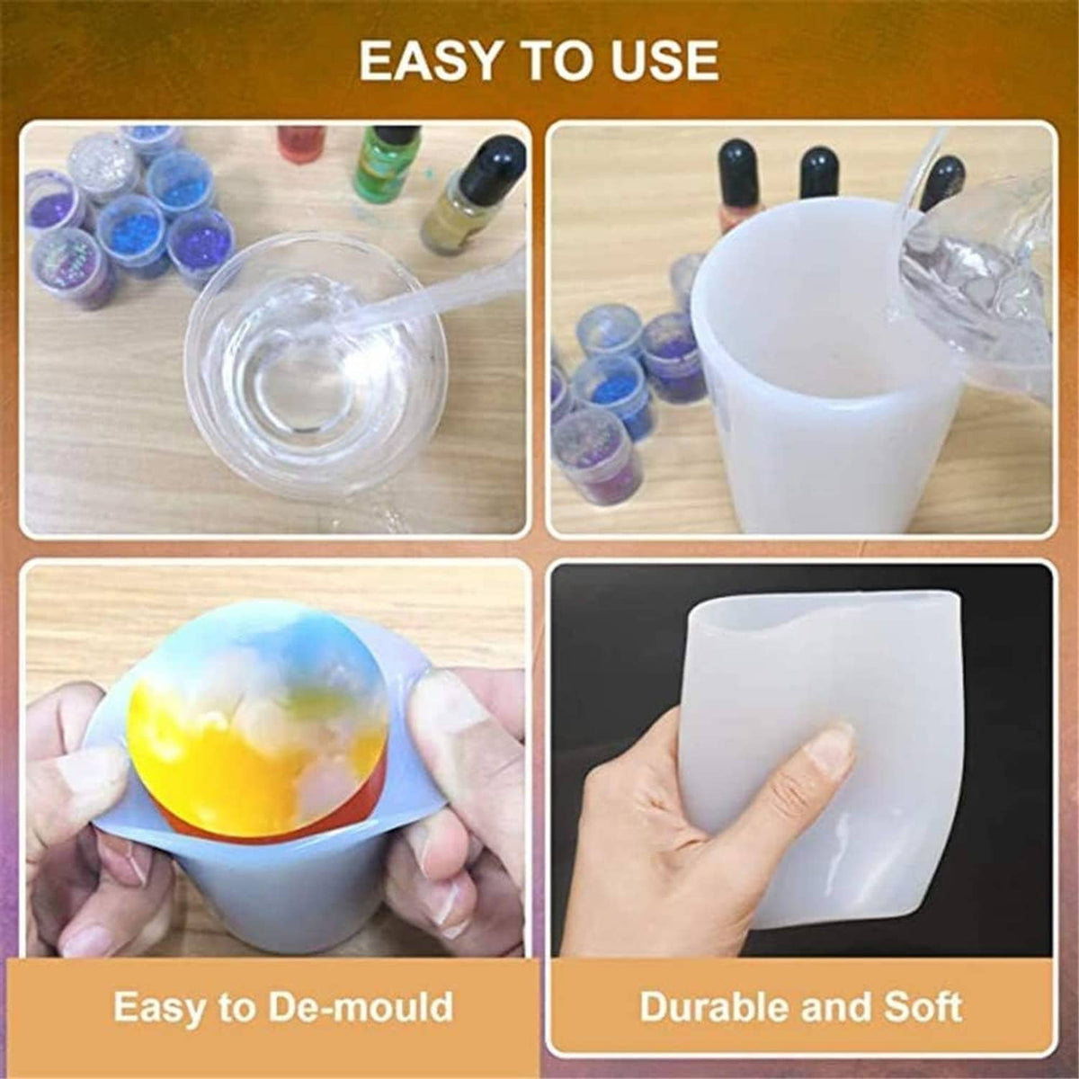 White silicone cylinder candle mold held by hands, showing flexible easy-release design.