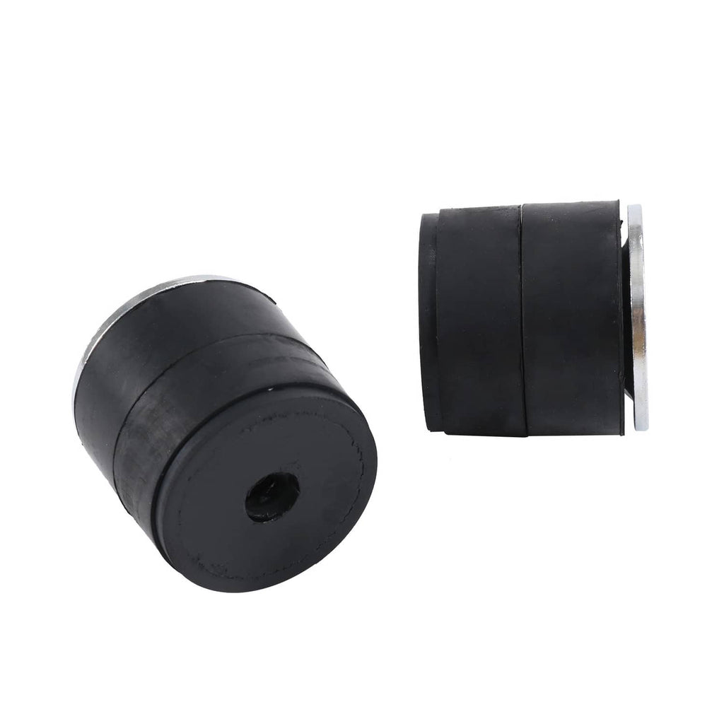 Close-up of black rubber bushing with flanged steel insert